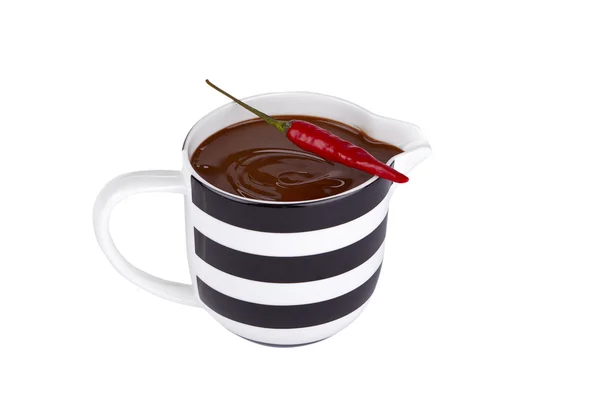 Pimenta fresca e xícara de chocolate — Fotografia de Stock