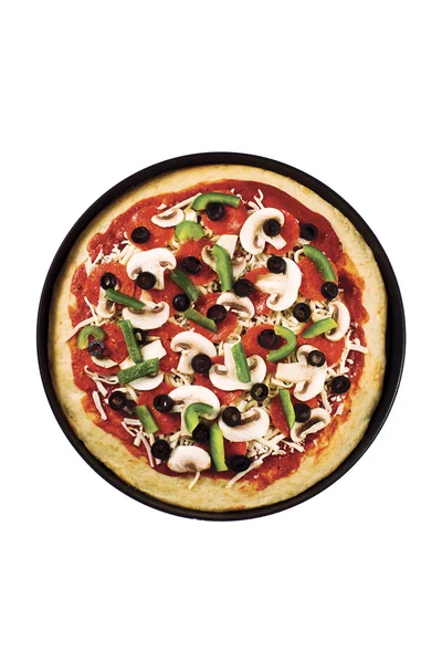 Pizza mit Fleisch, Pfeffer und Oliven — Stockfoto