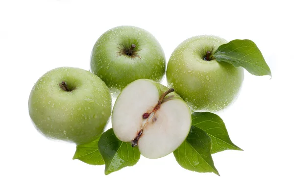 Vista superior de maçãs verdes no branco — Fotografia de Stock