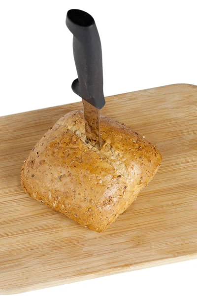 Semmel Brot mit Messer — Stockfoto