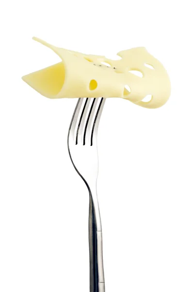 Cheese in fork — Stock Photo, Image