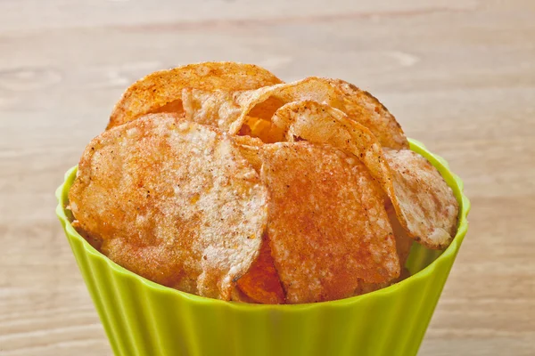 Cheese potato chips in bowl close up — Stock Photo, Image