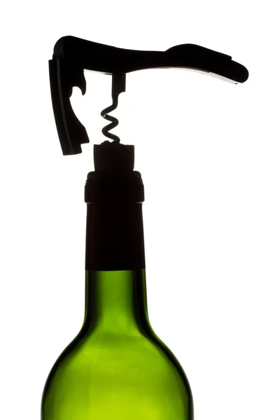 Cork screw on wine bottle — Stockfoto