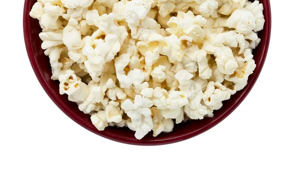 Beskuren bild av en popcorn inuti röda skålen — Stockfoto