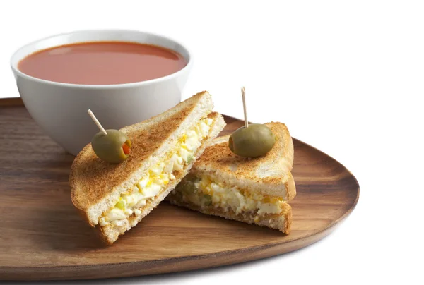 Egg sandwich with tomato soup — Stock Photo, Image