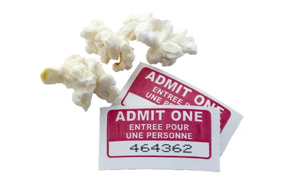 Biglietto cinema con popcorn — Foto Stock