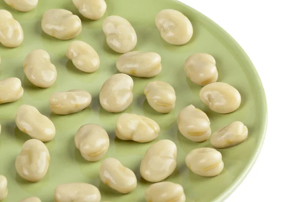 Gekochte weiße Bohnen in grünem Teller — Stockfoto