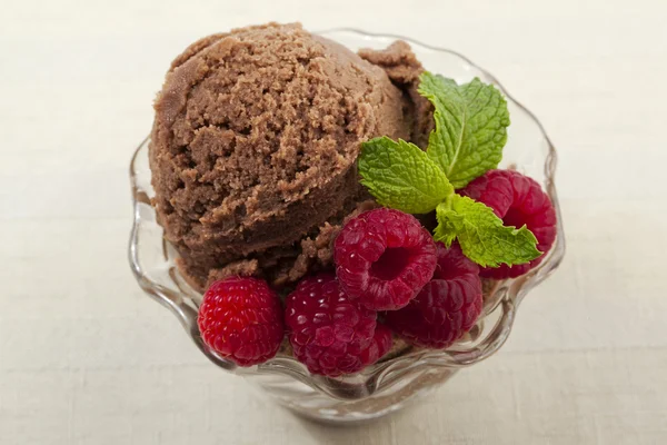 Fruity chocolate ice cream bowl — Stock Photo, Image