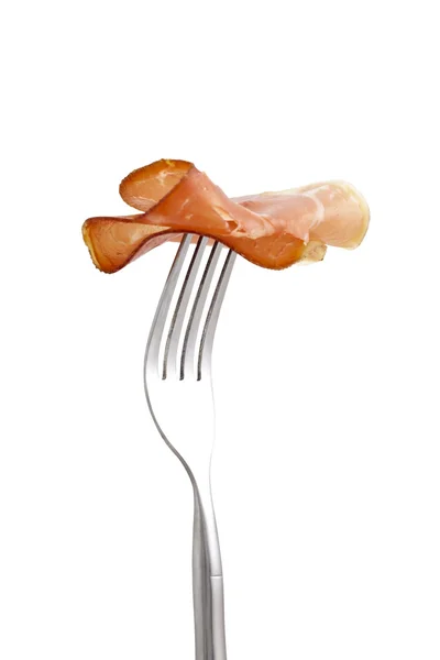 Ham on the fork — Stock Photo, Image