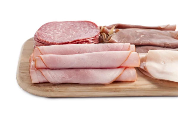 Ham in wooden plate — Stock Photo, Image