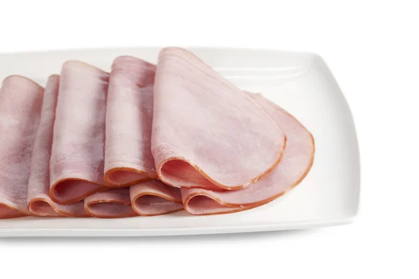 Ham slices in a plate — Stock Photo, Image