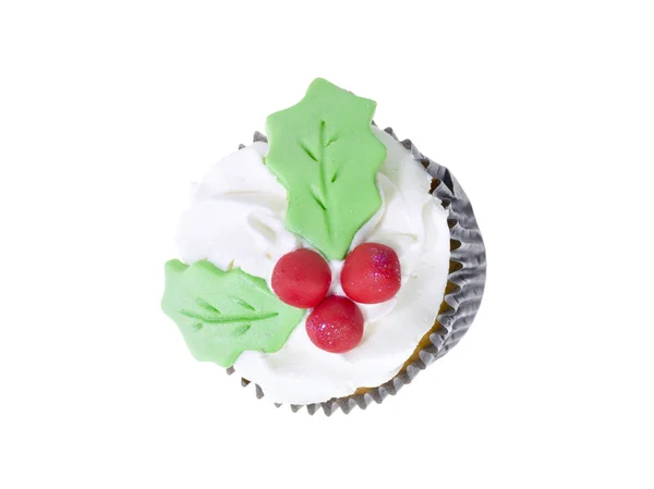 Cupcake avec glaçage blanc et décoration cerise — Photo