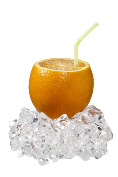 Orange with cocktail straw — Stock Photo, Image
