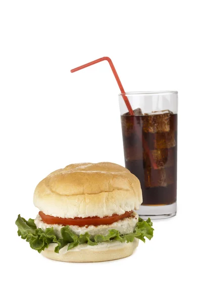 Refrigerante e hambúrguer — Fotografia de Stock