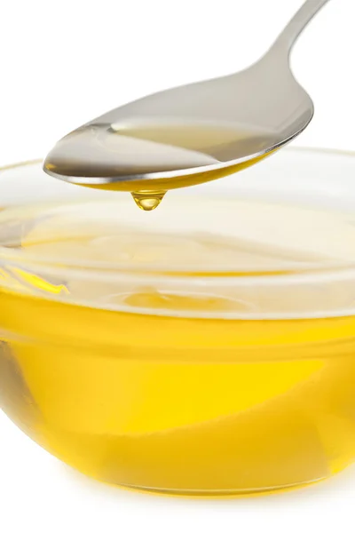 stock image Spoon and bowl of oil