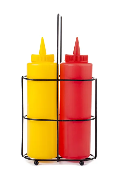 Senap och ketchup flaska — Stockfoto