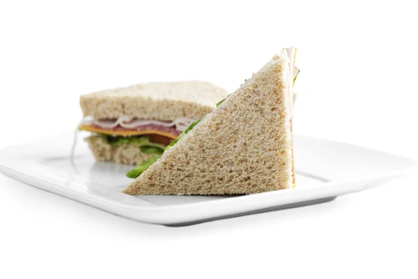 ハムと野菜のサンドイッチの 2 つのスライス — ストック写真