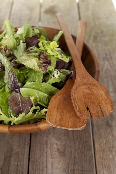 Salade de légumes dans un bol en bois — Photo