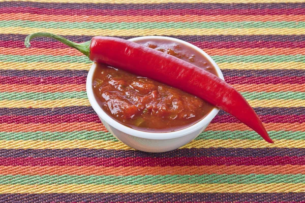 Salsa and chili pepper — Stock Photo, Image