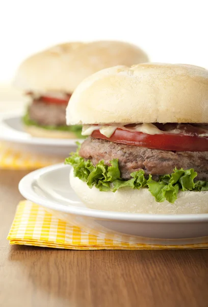 Placa de sándwiches de hamburguesa Imagen de stock