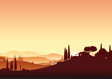 Sunset in Tuscany clipart