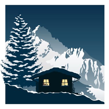 Cozy ski cottage clipart