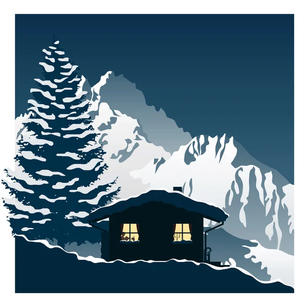 Mysiga ski cottage — Stock vektor