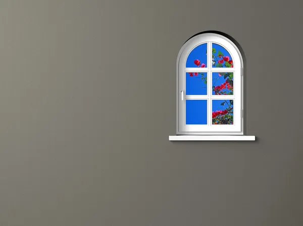 Parede cinza e janela branca — Fotografia de Stock