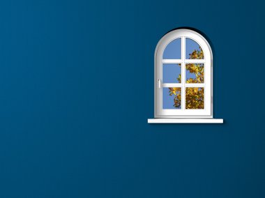 White window blue wall clipart