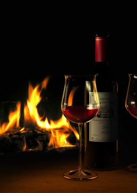 Red wine and fire place clipart
