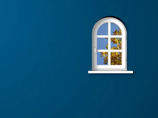 White window blue wall — Stock Photo, Image