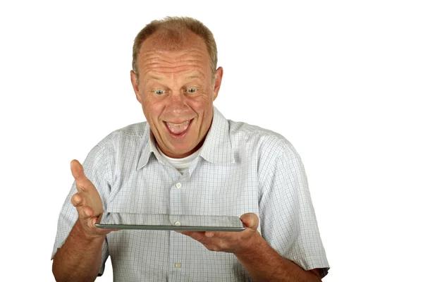 Happy man with his tablet computer — Stock Photo, Image