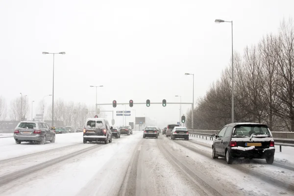 The famous A9 in a snowstorm in winter near Amsterdam the Netherlands — Stock Photo, Image