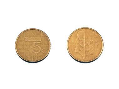 Old dutch five guilder coin from both sides clipart