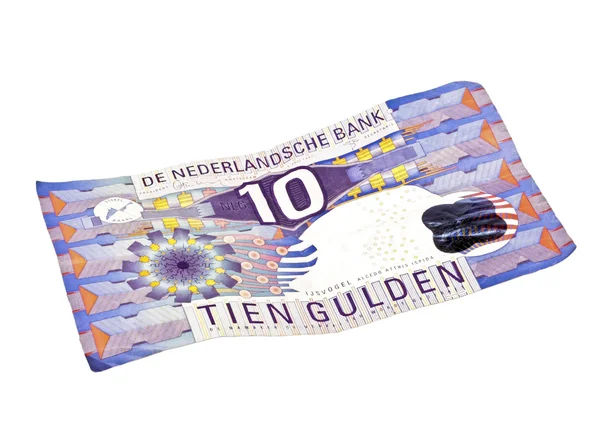Old dutch pieniądze: dziesięć guilder Uwaga na białym tle — Zdjęcie stockowe