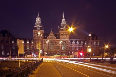 Hollanda amsterdam City gece romantik cadde görünümü