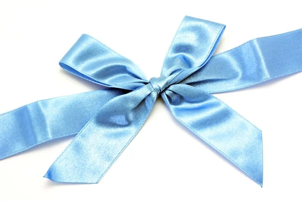 Blue ribbon with bow isolated on white — Stock Photo, Image