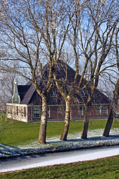 Case tradizionali olandesi nel piccolo villaggio di Zaanse Schans, nei Paesi Bassi in inverno — Foto Stock