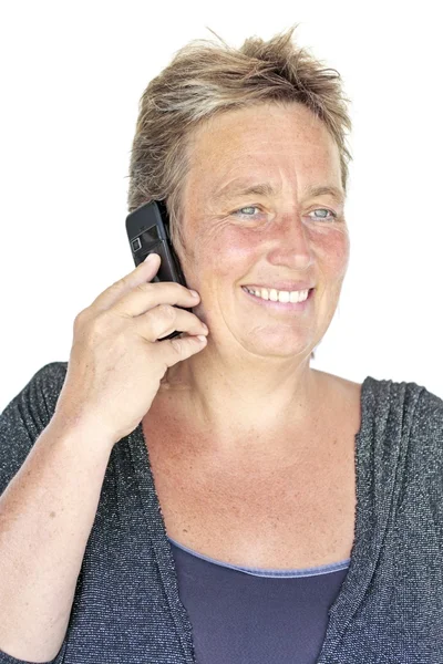 Schöne reife Frau am Telefon — Stockfoto