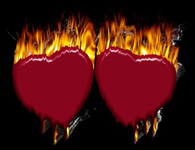 Two burning hearts on fire clipart