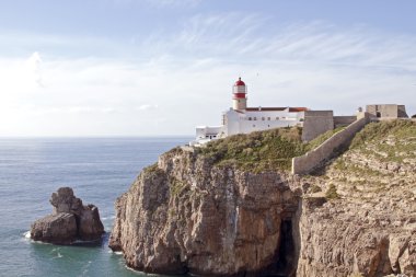 Lighthouse at Sagres, the most south point from Europe in Portugal clipart