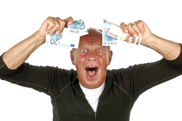 Чоловік повністю схвильований після перемоги в лотереї — стокове фото