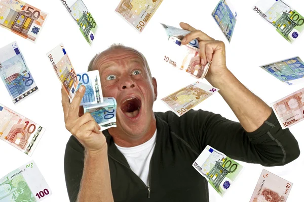Adam lotery kazandıktan sonra tamamen heyecanlı — Stok fotoğraf