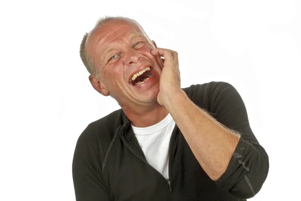 Smějící se muž na bílém pozadí — Stock fotografie