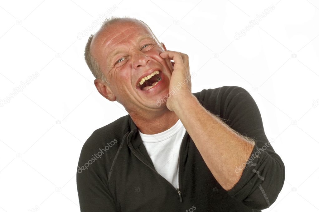 Laughing man on white background