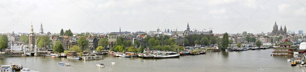 Panorama from the harbor in Amsterdam the Netherlands