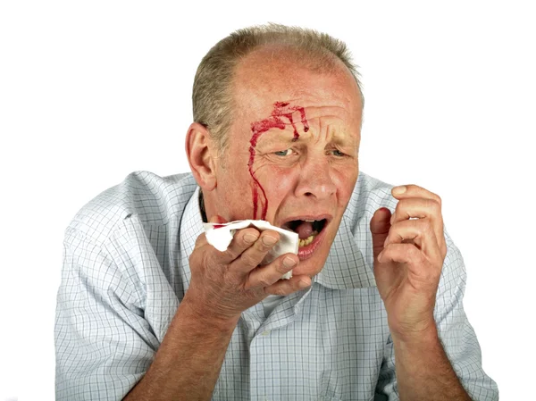 Wounded man with face full of blood — Stock Photo, Image
