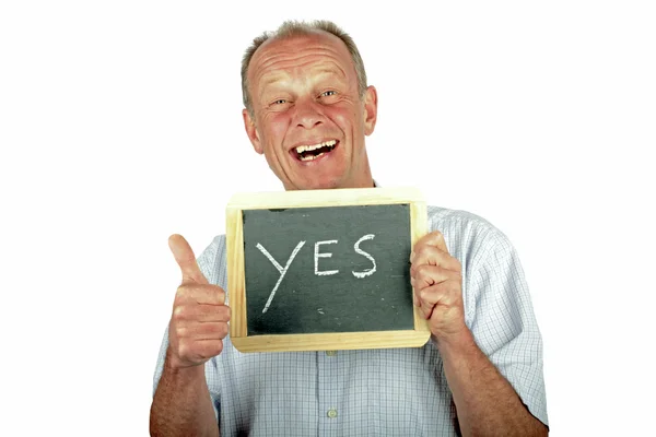 Pozytywny mężczyzna z kciukami w górze ze znakiem "tak" — Zdjęcie stockowe