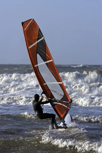 Sufing windsurfingu na Morzu Północnym w Holandii — Zdjęcie stockowe