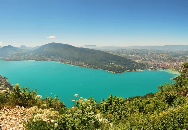 Summer lake panorama from the mountains — Stock Photo, Image